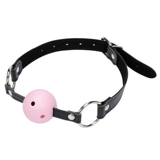 Breathable BDSM Silicone Gag in black color with adjustable PU leather straps and integrated air holes.