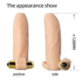 Pictured here is an image of Uncircumcised Extension Vibrating Cock Sleeve Stimulator designed to enhance girth and length for a thrilling experience.