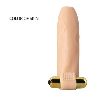 You are looking at an image of Uncircumcised Extension Vibrating Cock Sleeve Stimulator with a tensile ring for a secure fit and prolonged climax.
