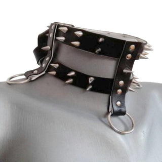 Spiky Kinky Hardcore Jewelry Bondage Collar for Submissives - Adjustable collar with unique tactile spikes and crisscrossing straps design.