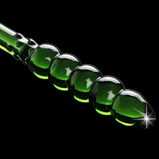 This is an image of Polished Green Anal Beads, featuring a polished glass structure for effortless glide and temperature play.