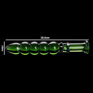 Polished Green Anal Beads image showcasing a total length of 7.32 inches with beads of 1.10 inches in diameter for a consistent pleasure experience.