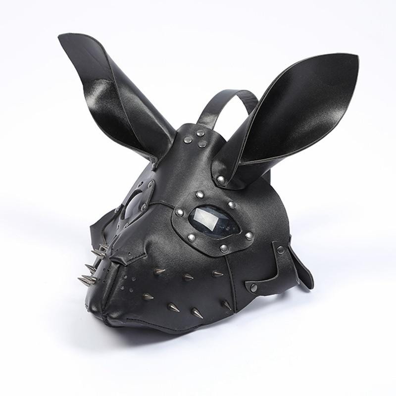 Intimidating Hardcore Bunny Bdsm Gas Mask with riveted accents and spiked features.
