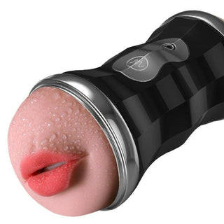 An image showcasing the sleek geometric design and two pleasure points of the 18-Modes Hands Free Self Lubricating Masturbation Thrusting Pocket Pussy Toy Sex.