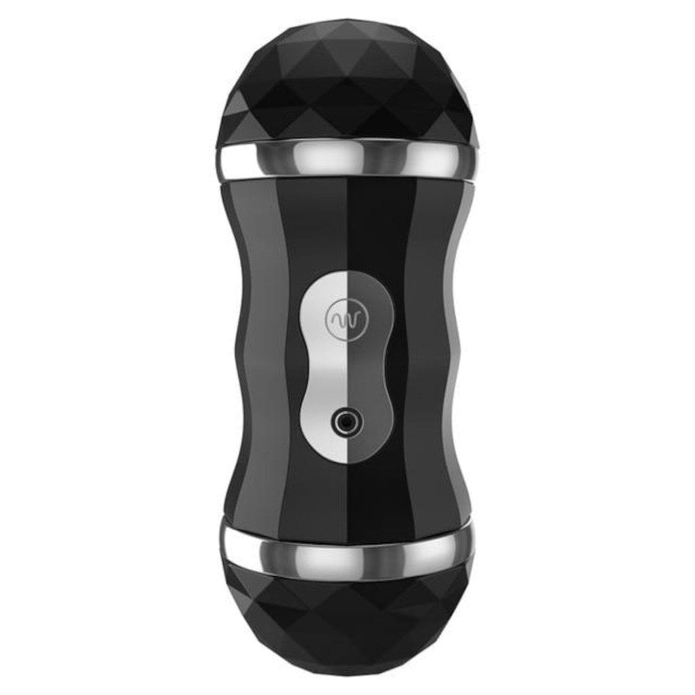 This is an image of 18-Modes Hands Free Self Lubricating Masturbation Thrusting Pocket Pussy Toy Sex in black casing and flesh sleeve.