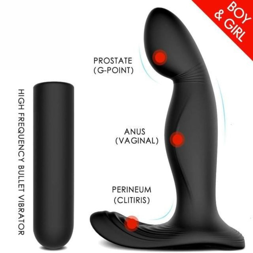 This is an image of 3-Point Prostate Massager made from premium silicone for comfort and hygienic use.