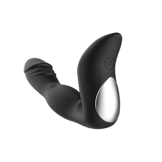 Silky smooth black silicone male pleasure device with unique texture.