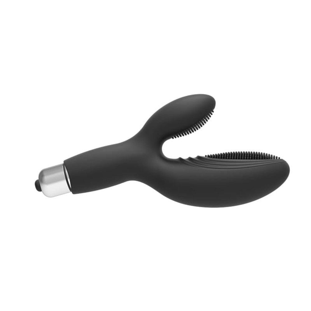 Presenting an image of a sleek and ribbed silicone massager with 5-inch insertable length and widths of 1.22 and 0.79 for maximum pleasure.