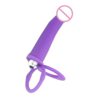 Silicone strap-on with snug fitting rings for enhanced performance and pleasure.