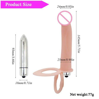 Detailed view of the dimensions of the strapless strap-on, measuring 5.71 inches in length and 0.94 inch in diameter.