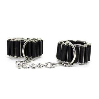 Fancy Black Leather Wrist Restraints with Soft Thigh Ankle Cuffs