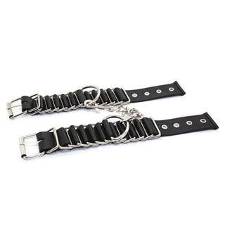 Fancy Black Leather Wrist Restraints with Soft Thigh Ankle Cuffs