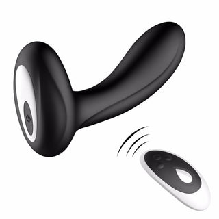 You are looking at an image of a sleek and sophisticated remote control prostate massager with a round bulbous end for P-spot stimulation.
