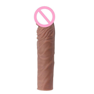 Displaying an image of Satisfy Your Partner Cock Sheath Dildo Sleeve Extender in flesh color made of silicone.