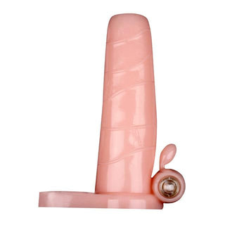 Observe an image of Single-Frequency Hollow Vibrating Cock Sleeve Extender with 4.33 inches total length and 2.87 inches base.