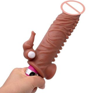 This is an image of the Horny Elephant Thick Vibrating Silicone Penis Extension, highlighting its lifelike feel and comfortable fit.