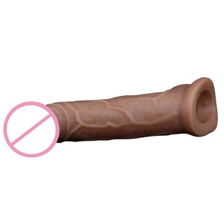 Check out an image of Bigger Aspirations Thick Realistic Cock Sleeve Penis Extender displaying its total length of 7.87 inches and diameter of 1.57 inches for a snug fit.