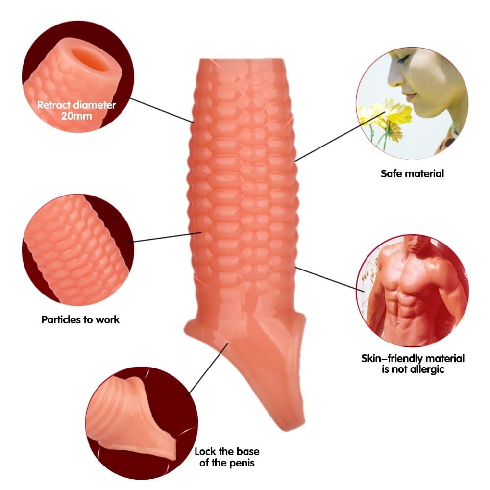 Take a look at an image of Orgasmically-Textured Girthy Hollow Penis Sleeve Extender in flesh color