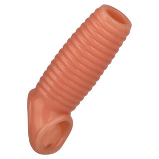 Feast your eyes on an image of Orgasmically-Textured Girthy Hollow Penis Sleeve Extender with ribbed sleeve variant