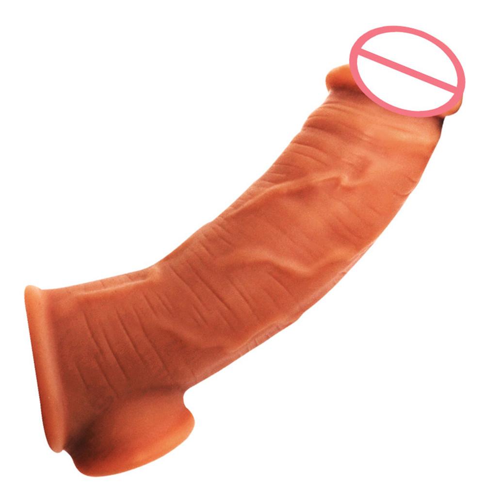 This is an image of Reusable Silicone Penis Enlargement Sheath with ball ring anchor for secure fit.