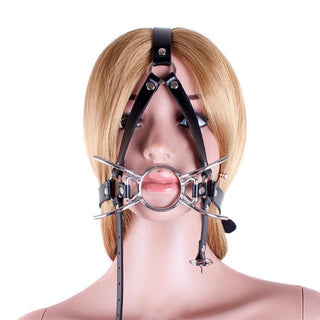 This is an image of Spreader Spider Ring Gag showcasing the durable PU Leather and metal components for comfort and durability.