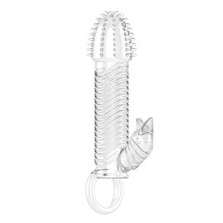 Pure Satisfaction Vibrating Cock Sheath Extension with versatile styles and vibrator for mutual pleasure.