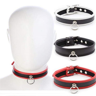 In the photograph, you can see an image of O Ring Collar Bondage Leather Choker in black color with adjustable strap and O-ring attachment point.