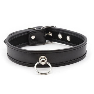 Check out an image of O Ring Collar Bondage Leather Choker in white color with adjustable strap and O-ring attachment point.
