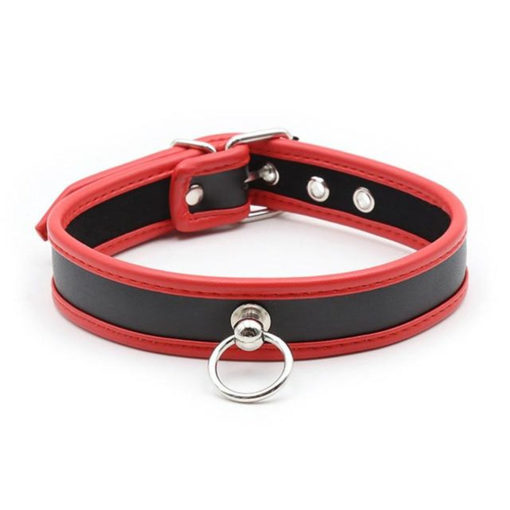 Displaying an image of O Ring Collar Bondage Leather Choker designed for comfort, style, and safety in intimate play.