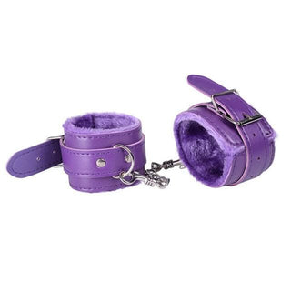 Sensual Purple Fuzzy Leather Sex Handcuffs for Play