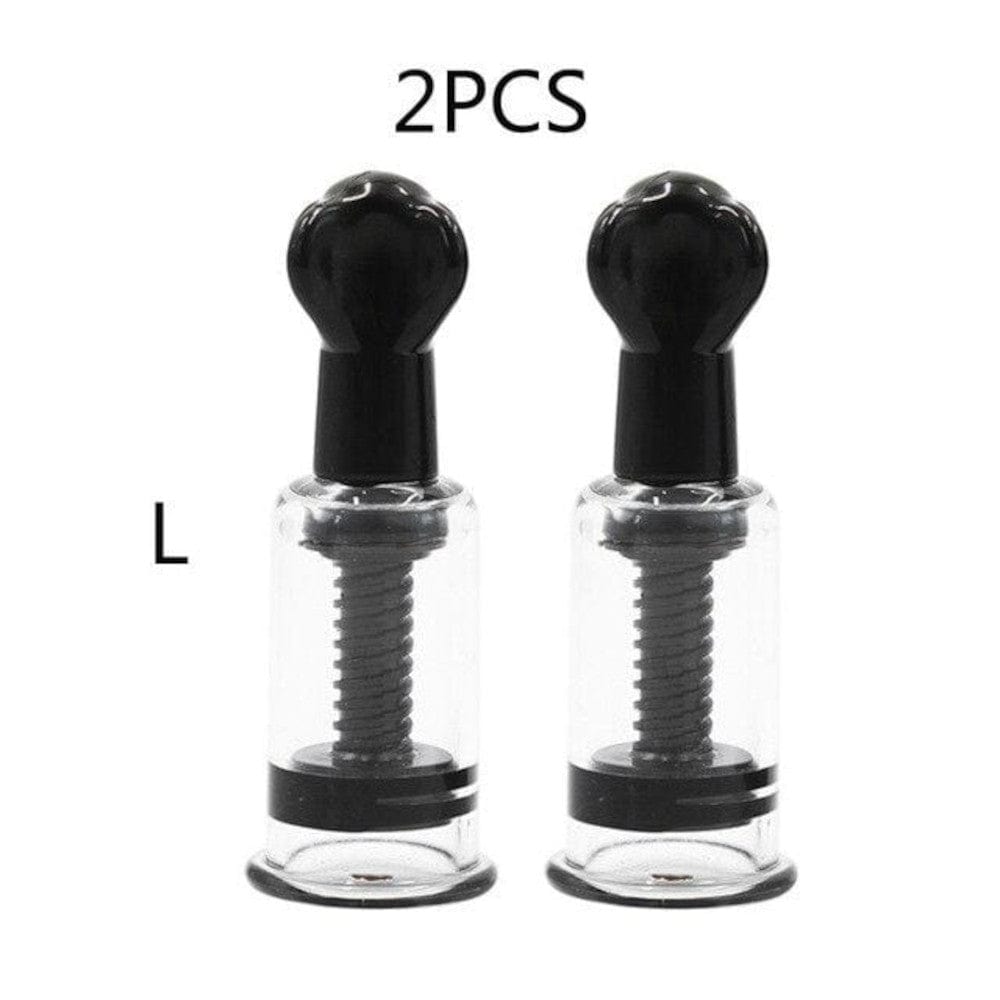 A picture of Black Manual Toy Titty Suckers in small and large sizes, ensuring a perfect fit for all.