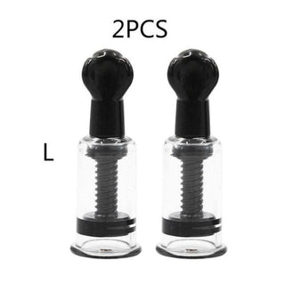 A picture of Black Manual Toy Titty Suckers in small and large sizes, ensuring a perfect fit for all.