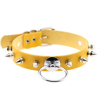 Pictured here is an image of a Gothic Colored Leather Collar or Choker in Yellow.