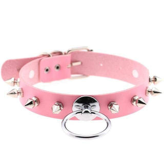 In the photograph, you can see an image of a Gothic Colored Leather Collar or Choker in Red.