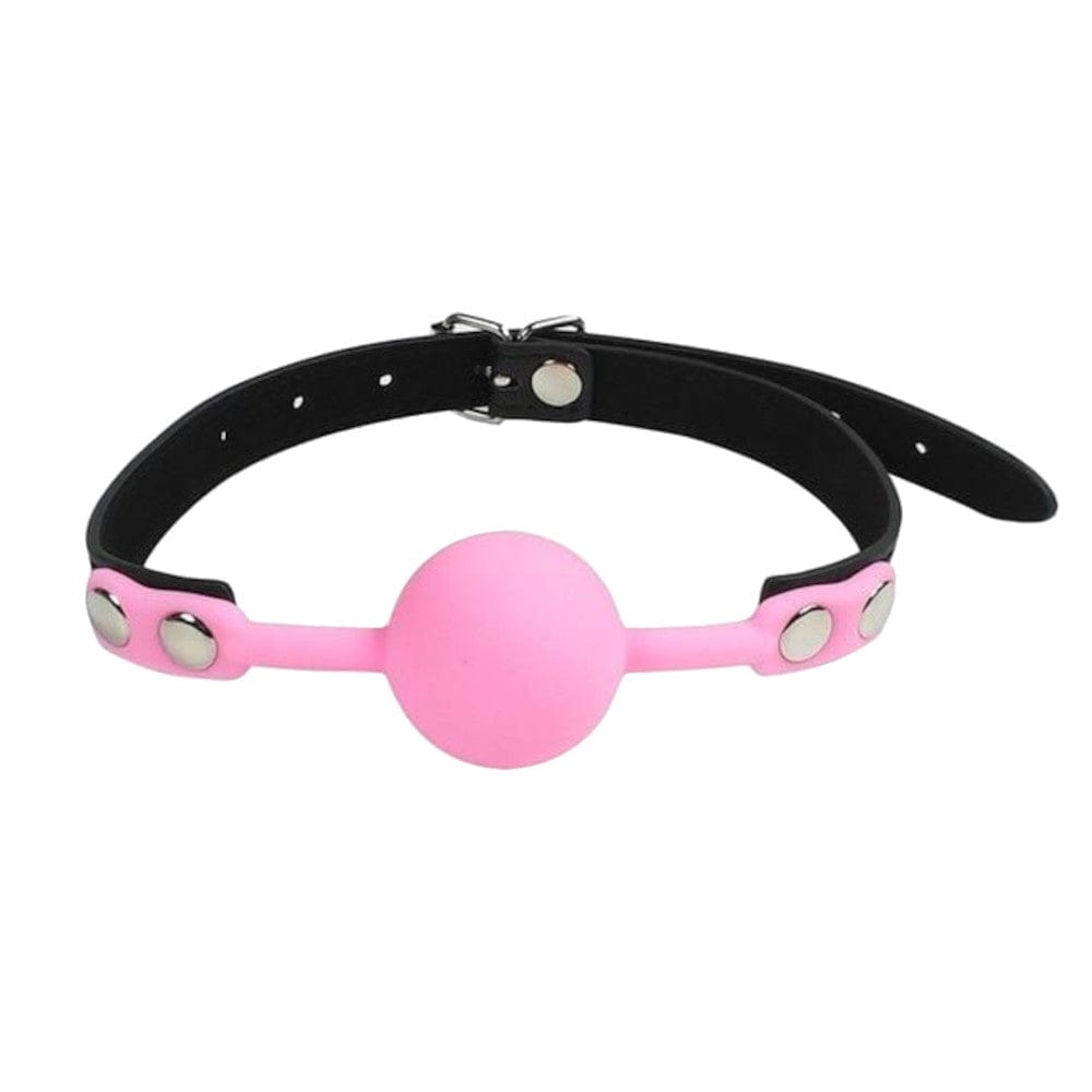 What you see is an image of Drool Overload Mouth Gag in pink color with comfortable strap and durable materials.