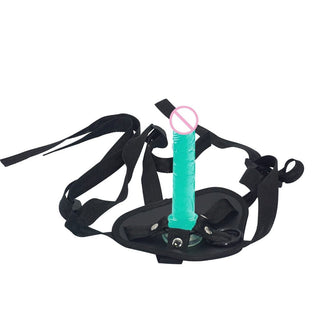 Lifelike penis strap-on in green color for intimate play