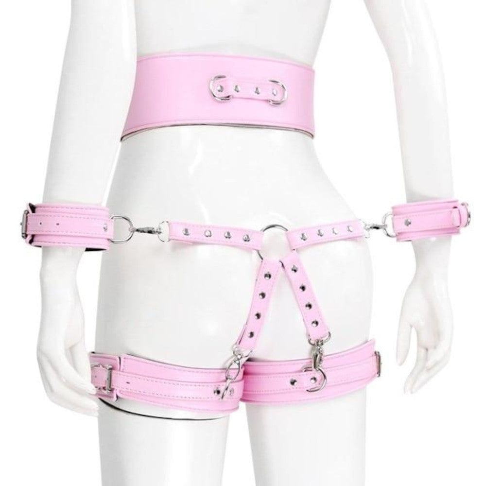 This is an image of the durable and comfortable design of the Slave Assault Thigh and Ankle Leather Bondage Belt Strap.