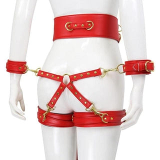 This is an image of the PU leather and metal material used in the Slave Assault Thigh and Ankle Leather Bondage Belt Strap.