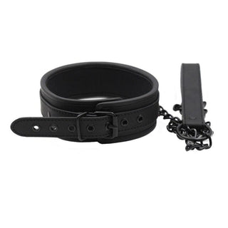 Adjustable Black BDSM Collar with Chain Leash