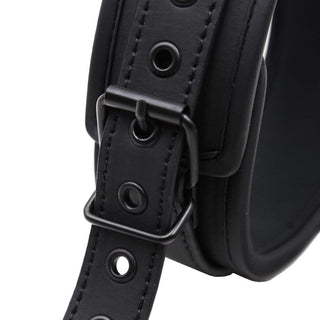 Black BDSM Collar with Neoprene Lining and Metal Chain Leash