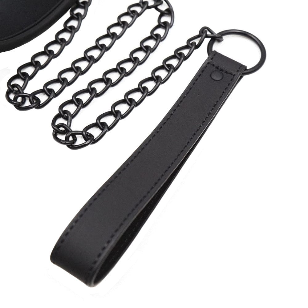 Sleek Black BDSM Collar and Leash Set for Dominance and Submission Play