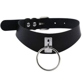 You are looking at an image of O-Ring Leather Bondage Collar or Choker for Submissive Women in pink and black colors, symbolizing power exchange and sensuality.