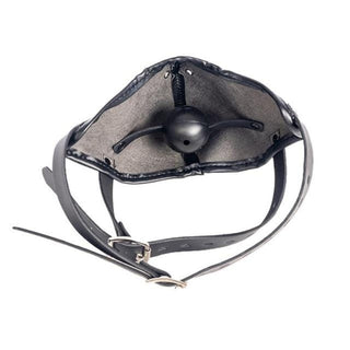 This is an image of the BDSM Leather Gag with adjustable straps and a mask-like design covering the lips and nose.