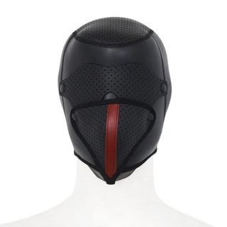 In the photograph, you can see an image of Erotic Leather Bondage Mask for sensory play.