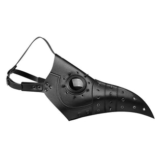 Pictured here is an image of Doctor of Punishment Leather Gas Mask BDSM inspired by medieval doctor plagues with spikes, grommets, and rivets.