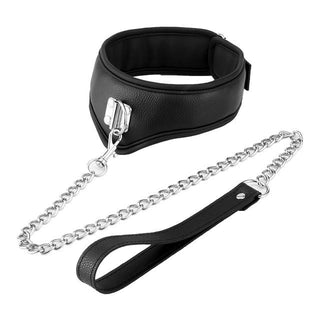 Presenting an image of Slave Restraint Collar Non O Ring Choker Bondage Submissive Play, a sleek black posture collar with metal leash.