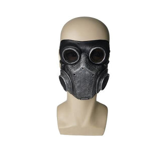 A menacing latex gas mask designed for doms to embody authority and control, featuring a sleek, streamlined design for a seamless fit.