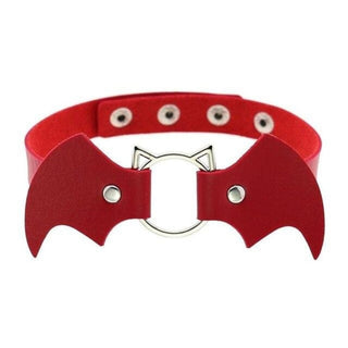 Here is an image of the Vampire Bat Fetish Collar in Red PU Leather for a bold and seductive look.