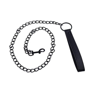 Sturdy BDSM Lockable Steel Choker made from high-quality metal with a cool touch surface and a PU leather handle leash for durability and comfort.