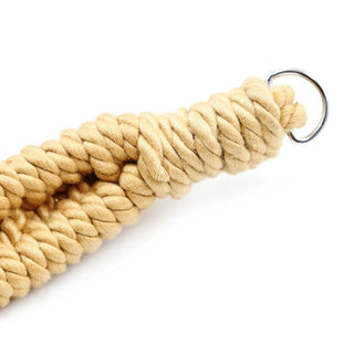 A close-up image of the Rope-Themed Day Collar of Consideration, highlighting the light brown strap and silver pendant.